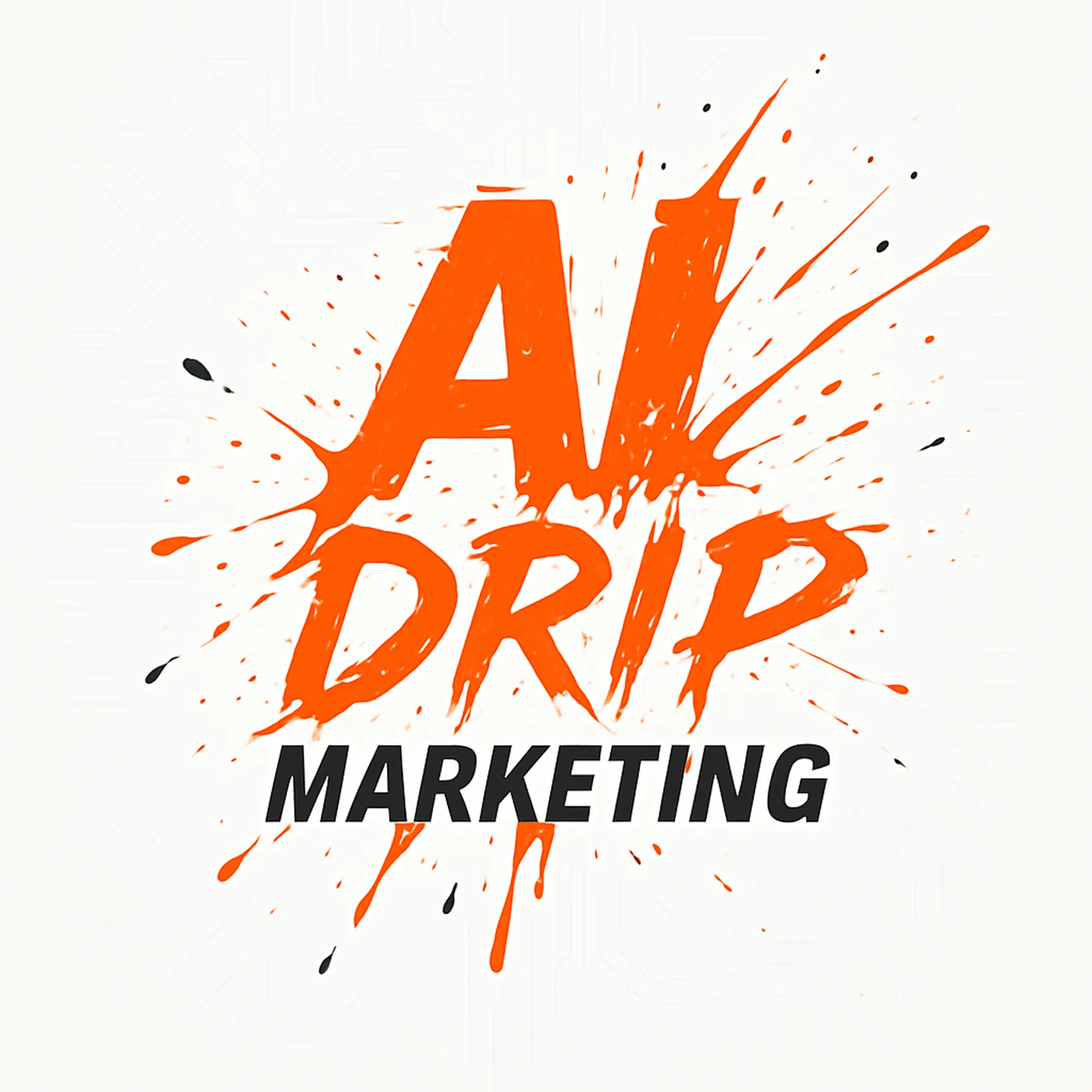 AI Drip Marketing hero visual with orange, black and white analytics icons